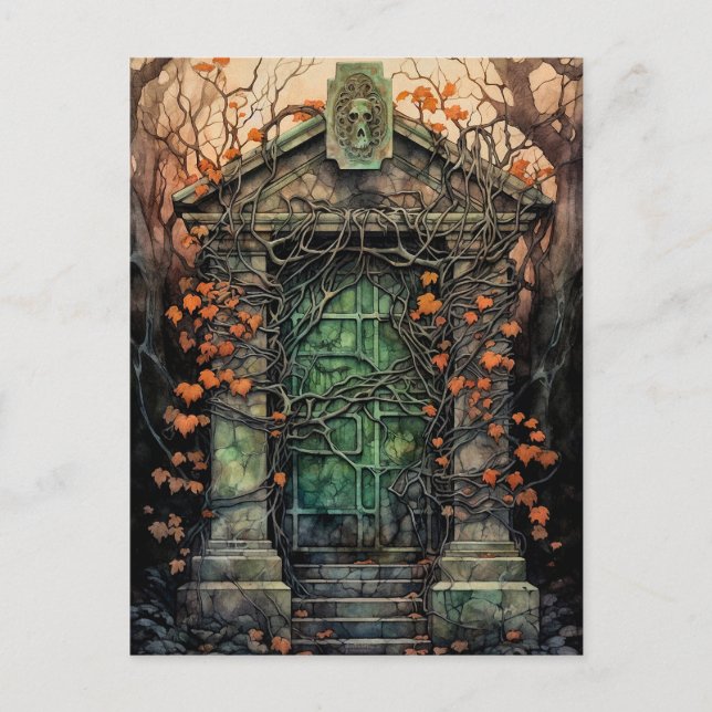 Mausoleum Tür Halloween Einladung Postkarte (Vorderseite)