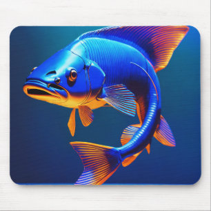 Mauspad   Blaues Fisch-Logo-Design   Minimalistisc