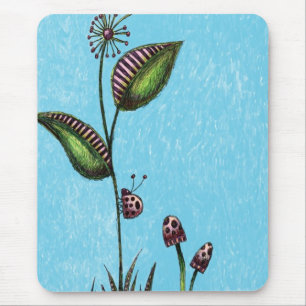 Mauspad, Blumen Marienkäfer Pilze Skizze Mousepad