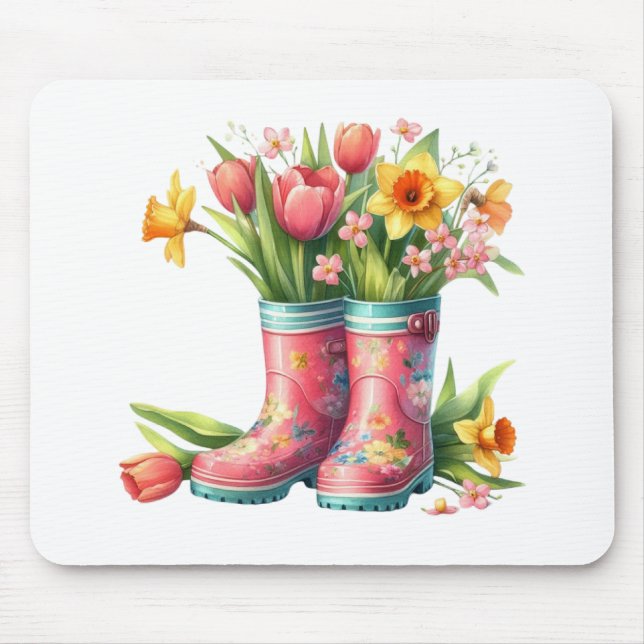 Mauspad-Hallo Frühling Florales Mauspad (Vorne)