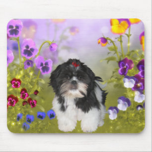 Mauspad-Hund Shih Tzu auf farbigen Blumen Mousepad