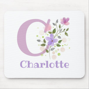 Mauspad Initial Plus Name & Blumen Design