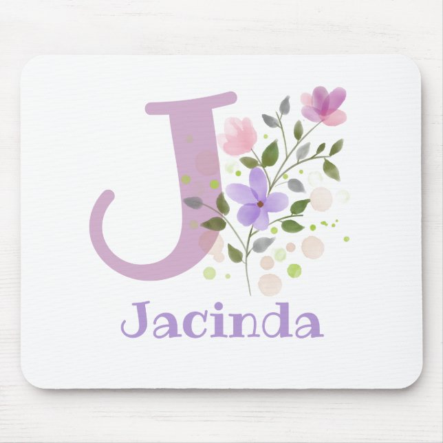 Mauspad Initial Plus Name & Blumen Design (Vorne)