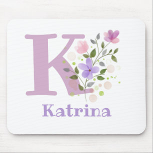 Mauspad Initial Plus Name & Blumen Design