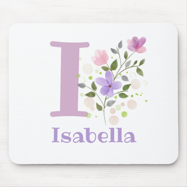 Mauspad Initial Plus Name & Blumen Design (Vorne)