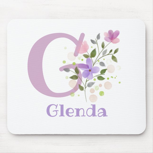 Mauspad Initial Plus Name & Blumen Design (Vorne)