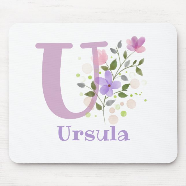 Mauspad Initial Plus Name & Blumen Design (Vorne)