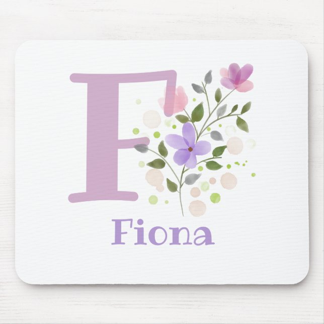 Mauspad Initial Plus Name & Blumen Design (Vorne)