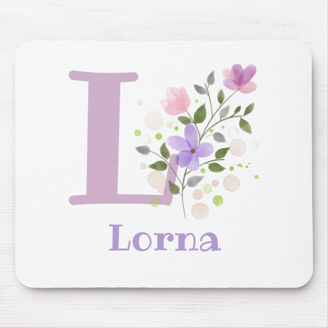 Mauspad Initial Plus Name & Blumen Design (Vorne)