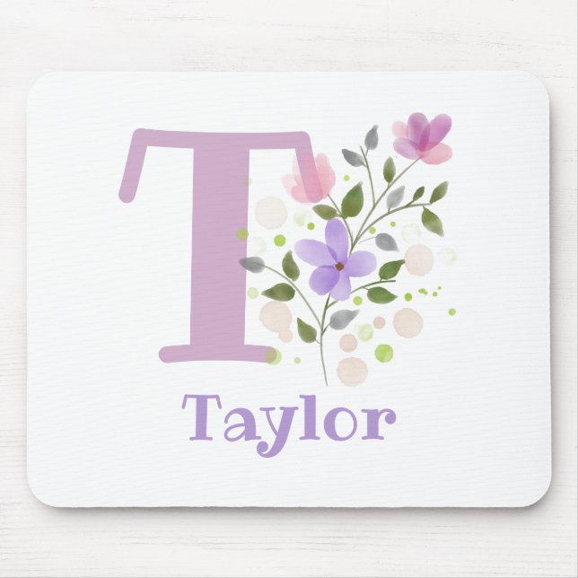 Mauspad Initial Plus Name & Blumen Design (Vorne)