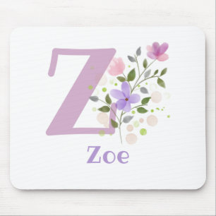 Mauspad Initial Plus Name & Blumen Design