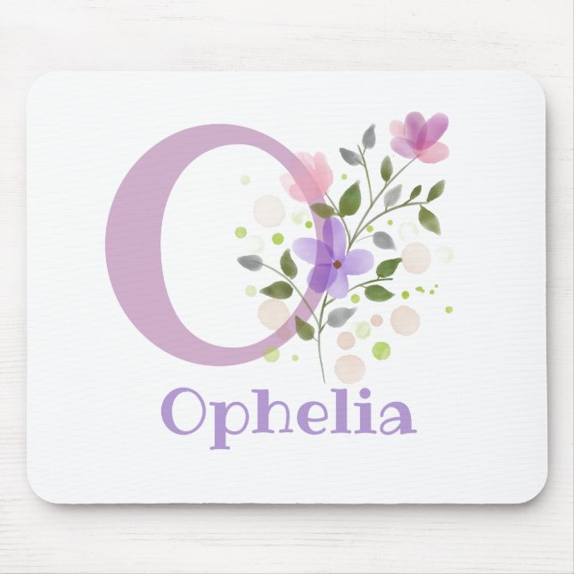 Mauspad Initial Plus Name & Blumen Design (Vorne)