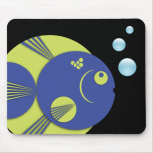 Mauspad, Kreis Fisch, blau lime grün, Blasen Mousepad