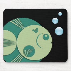 Mauspad, Kreis Fisch, grün, blaue Blasen Mousepad