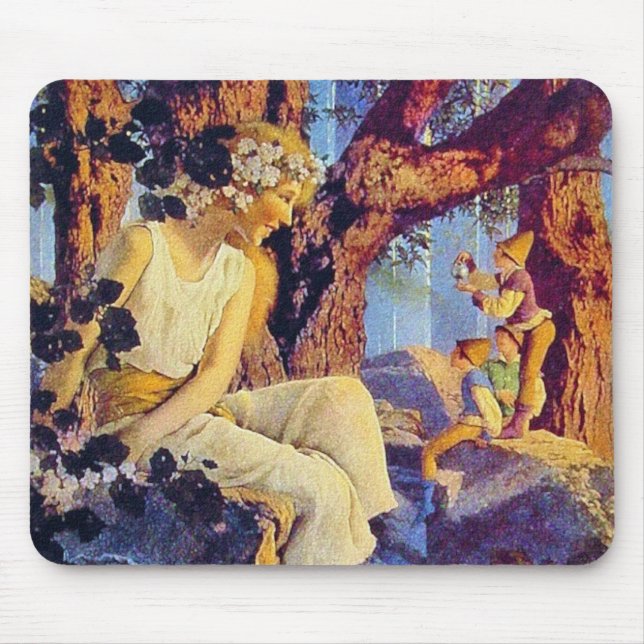 Mauspad: Mädchen mit Elfen - von Maxfield Parrish Mousepad (Vorne)
