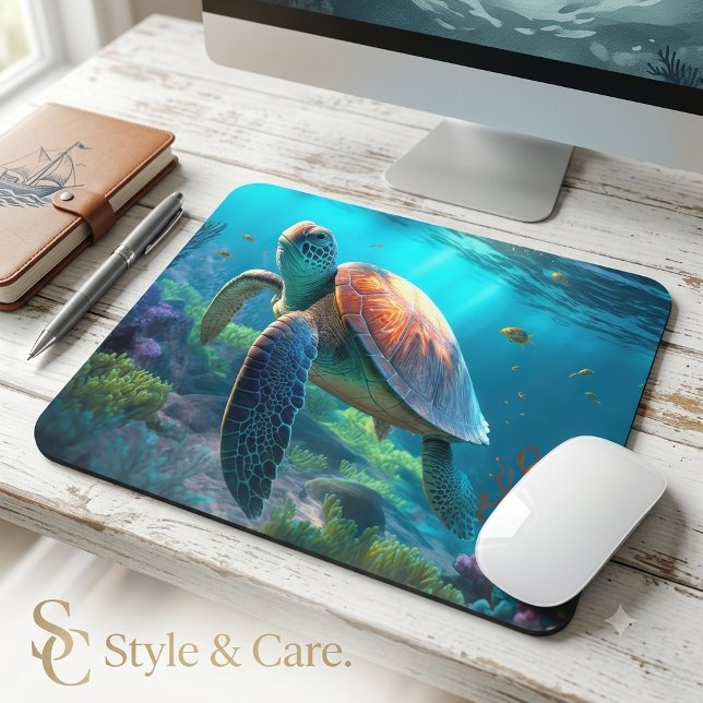 Mauspad mit Meereswildlife mit Meeresschildkröte D (Ocean Wildlife Mouse Pads Featuring Sea Turtle Design)