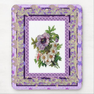 Mauspad Vintage Blumenmuster Lila Blüten