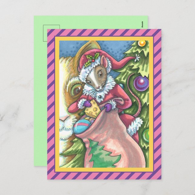 MAUSSANTA BRINGT GUTE KATZCHENCHRISTMAS, Niedlich Feiertagspostkarte (Vorne/Hinten)