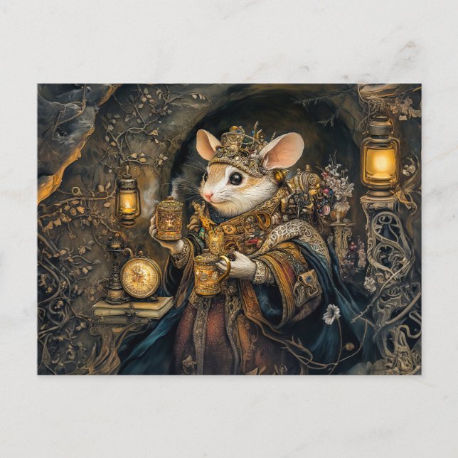 Mausskönig in einem baumbestandenen Schloss Postkarte (Vorderseite)