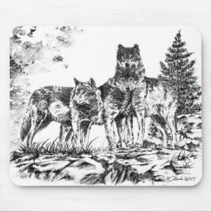 Mausunterlage - drei Wolfs Illustration Mousepad