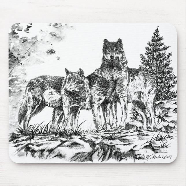 Mausunterlage - drei Wolfs Illustration Mousepad (Vorne)
