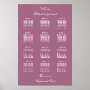 Mauve 12 Tabelle Hochzeitsdiagramm Poster