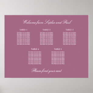 Mauve 5 Tisch Hochzeit Sitzordnung Poster