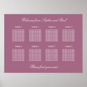Mauve 8 Table Wedding Chart Poster