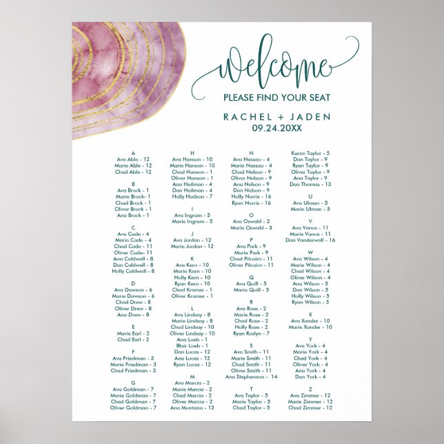 Mauve Alphabetisch-Seetabelle Poster (Vorne)