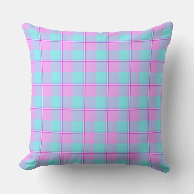 Mauve and Coastal Mist Plaid Blue Pink Kissen (Vorderseite)