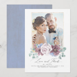 Mauve and Dusty Blue Floral Wedding Danke Card Einladung