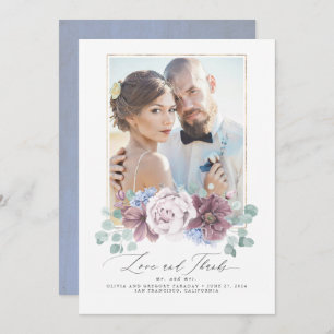 Mauve and Dusty Blue Floral Wedding Danke Card Einladung