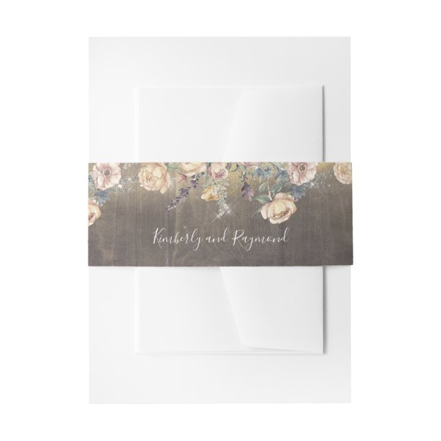 Mauve and Gold Floral Rustic Wedding Einladungsbanderole (Vorderseite Beispiel)