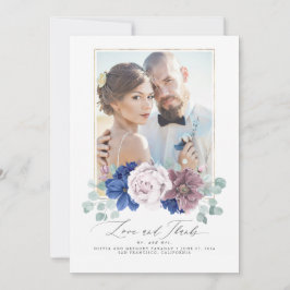 Mauve and Navy Blue Floral Wedding Danke Card Einladung