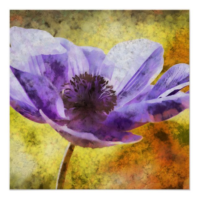 Mauve Anemone Blume Acrylmalerei Poster (Vorderseite)