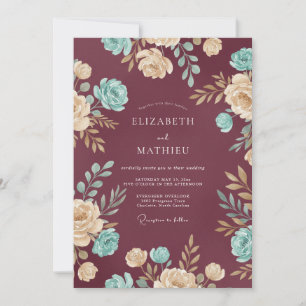 Mauve Aqua Blütenhochzeit Einladung