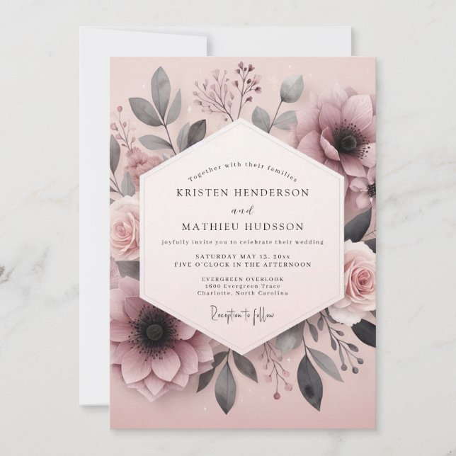Mauve Ash Botanical Wedding Einladung (Vorderseite)