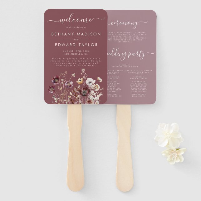 Mauve Autumn Floral Wedding Programm Fächer (Vorne und Hinten)
