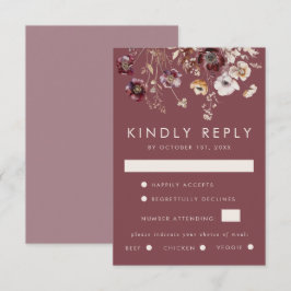 Mauve Autumn Floral Wedding RSVP Karte