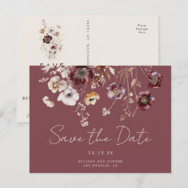 Mauve Autumn Floral Wedding Save the Date Postkarte