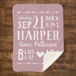 Mauve Baby Girl Birth Stats Keepake Sherpadecke