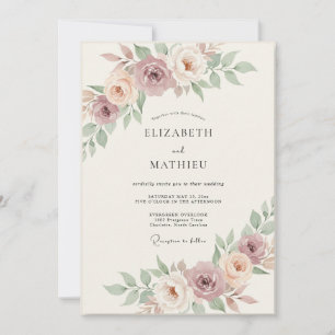 Mauve Blasse Blush-Pfingstrosen-Hochzeit Einladung