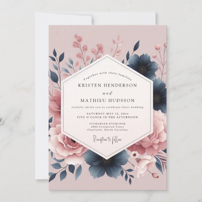 Mauve Bloom Botanical Romance Wedding Einladung (Vorderseite)