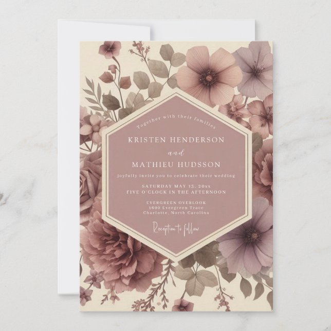 Mauve-Bloom-Romance-Hochzeit Einladung (Vorderseite)
