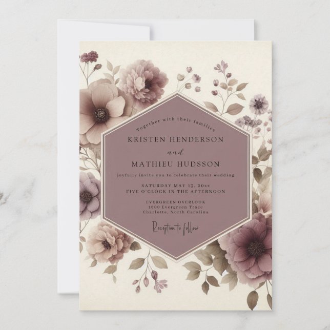 Mauve Bloom Woodland Wedding Einladung (Vorderseite)