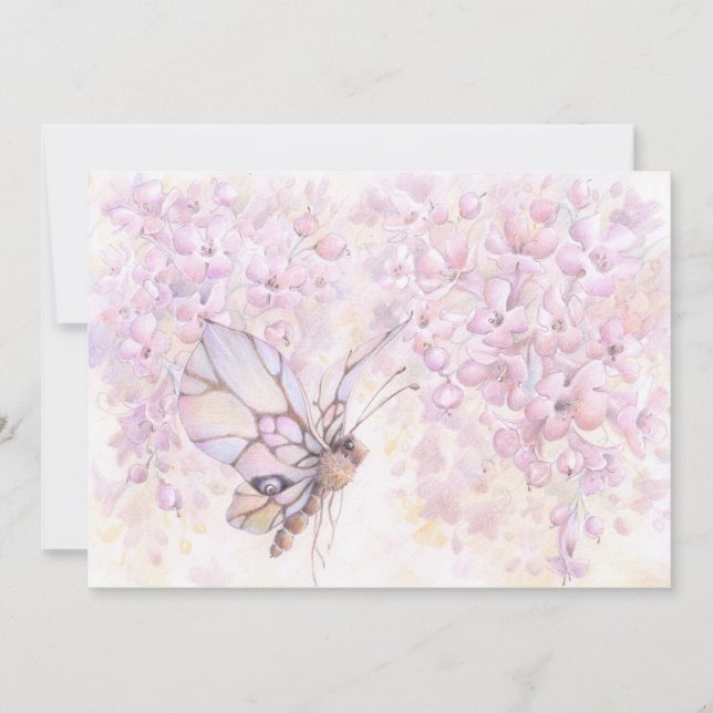Mauve Blossom & Butterfly Einladung (Vorderseite)