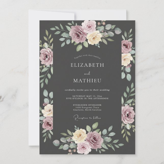 Mauve Blossom Hochzeit Einladung (Vorderseite)