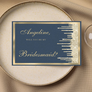 Mauve blue gold glitter drips luxury Bridesmaid  Einladung