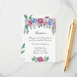 Mauve Blue Peonies Floral Wedding Reception Begleitkarte