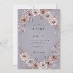 Mauve blühende Floral Romance Hochzeit Einladung